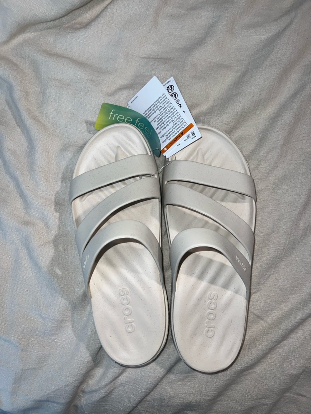 CROCS Women's Triple-Strap Slide Sandals in Off-White